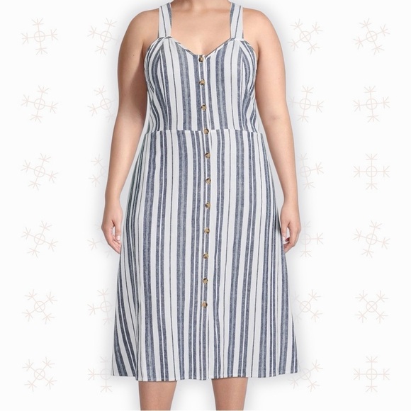 Terra & Sky Dresses & Skirts - NWT Terra & Sky ‘Button Front Tank Dress’ in White & Navy Blue Stripe Plus Sz 2X